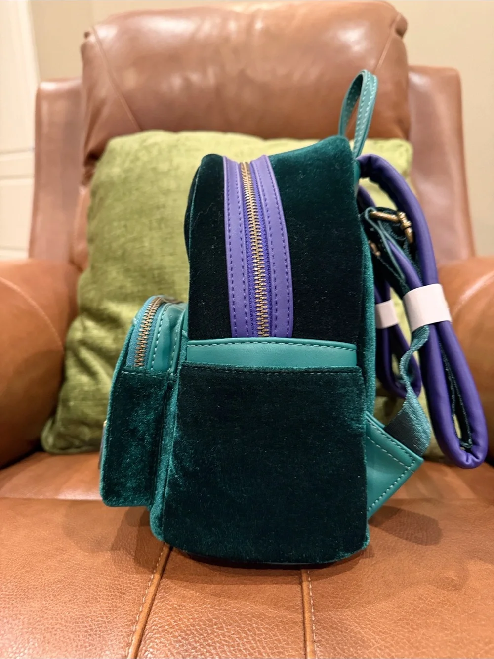 Hocus Pocus Velvet Green and Purple Mini Loungefly Backpack with Gold Embroidery